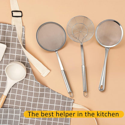 Shappy 3 Pieces Spider Strainer Skimmer Spoon Set, Stainless Steel Mesh Strainer with Handle Wire Mesh Colander, Hot Pot Fat Skimmer Spoon, Fine Mesh Food Strainer for Cooking, Skimming (5.5 Inch)