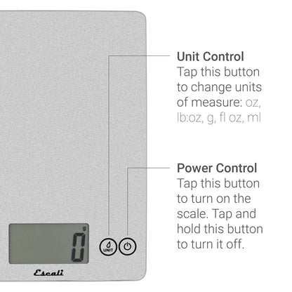 Escali Arti Glass Food Scale Digital Countertop Kitchen, Baking and Cooking Scale with Nutrition and Calorie Counter, 15-Pound Capacity, 9" x 6.5" x .75", Gray Storm