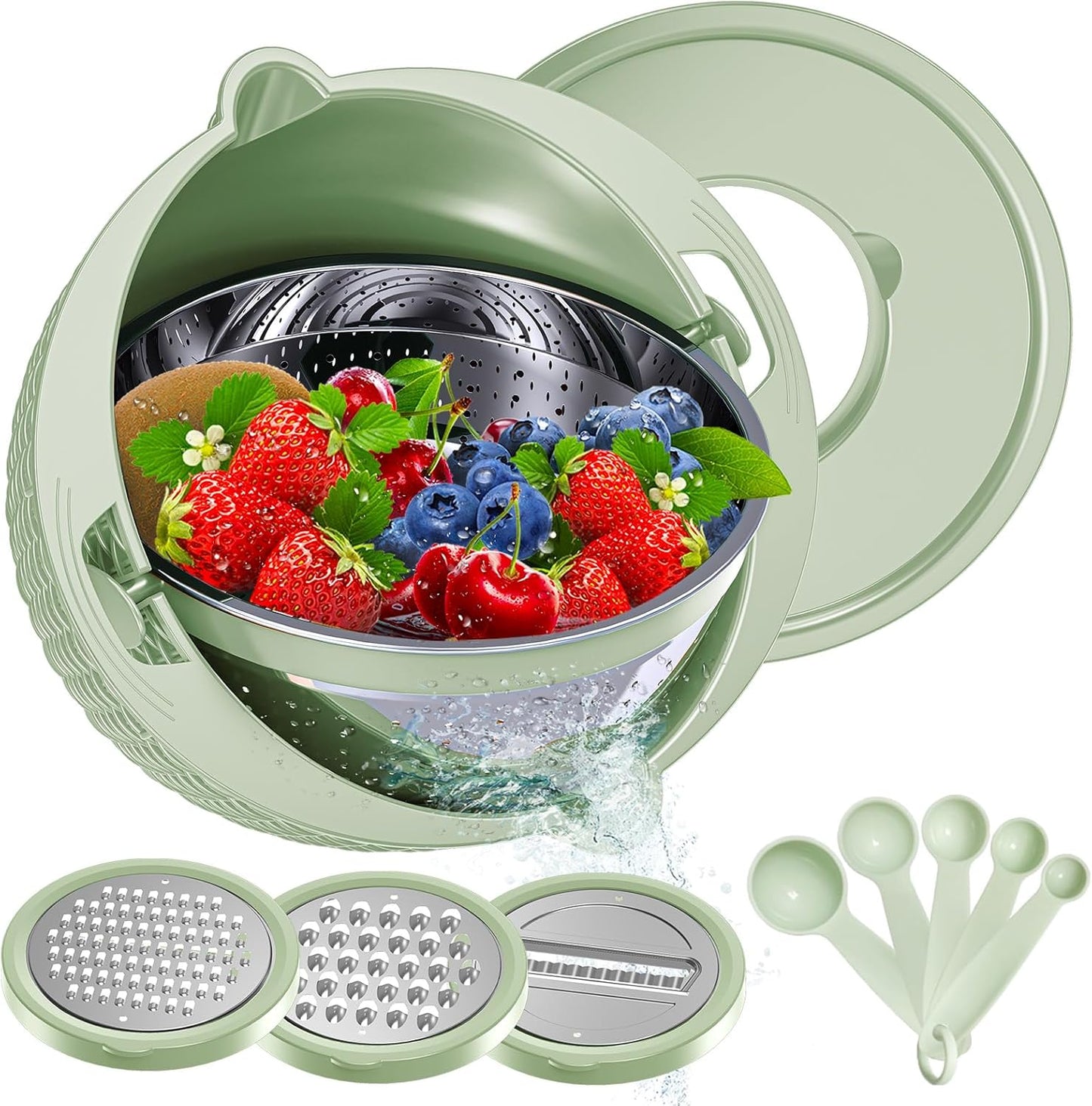 4-1 Colander with Bowl Set - Pasta Strainer - Colander for Kitchen - Strainers and Colanders Rice Strainer Fruit Cleaner Veggie Wash Sink Strainer Kitchen Essentials - Black