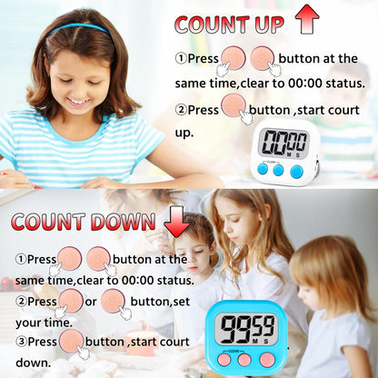 Timer for Kids Teachers Supplies Digital Kitchen Timers for Cooking Large Magnetic Classroom Timer 2Pack-Blue Green