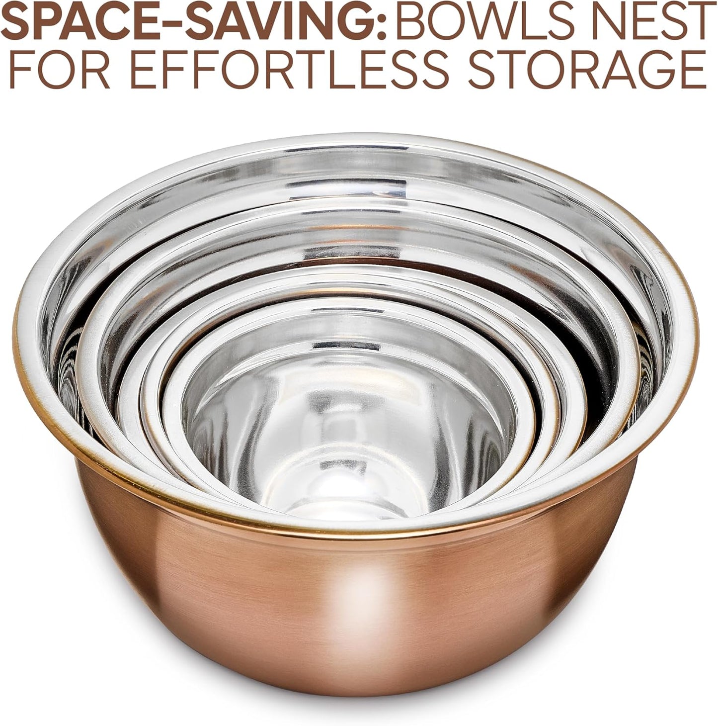 COOK WITH COLOR 18 Piece Mixing Bowls Set with Airtight Lids, Stainless Steel Bowl Organizers, Food Storage Containers, Meal Prep, Nesting Salad Bowls For Cooking, Baking, Kitchen Use, Gold