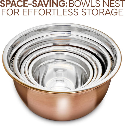COOK WITH COLOR 18 Piece Mixing Bowls Set with Airtight Lids, Stainless Steel Bowl Organizers, Food Storage Containers, Meal Prep, Nesting Salad Bowls For Cooking, Baking, Kitchen Use, Gold