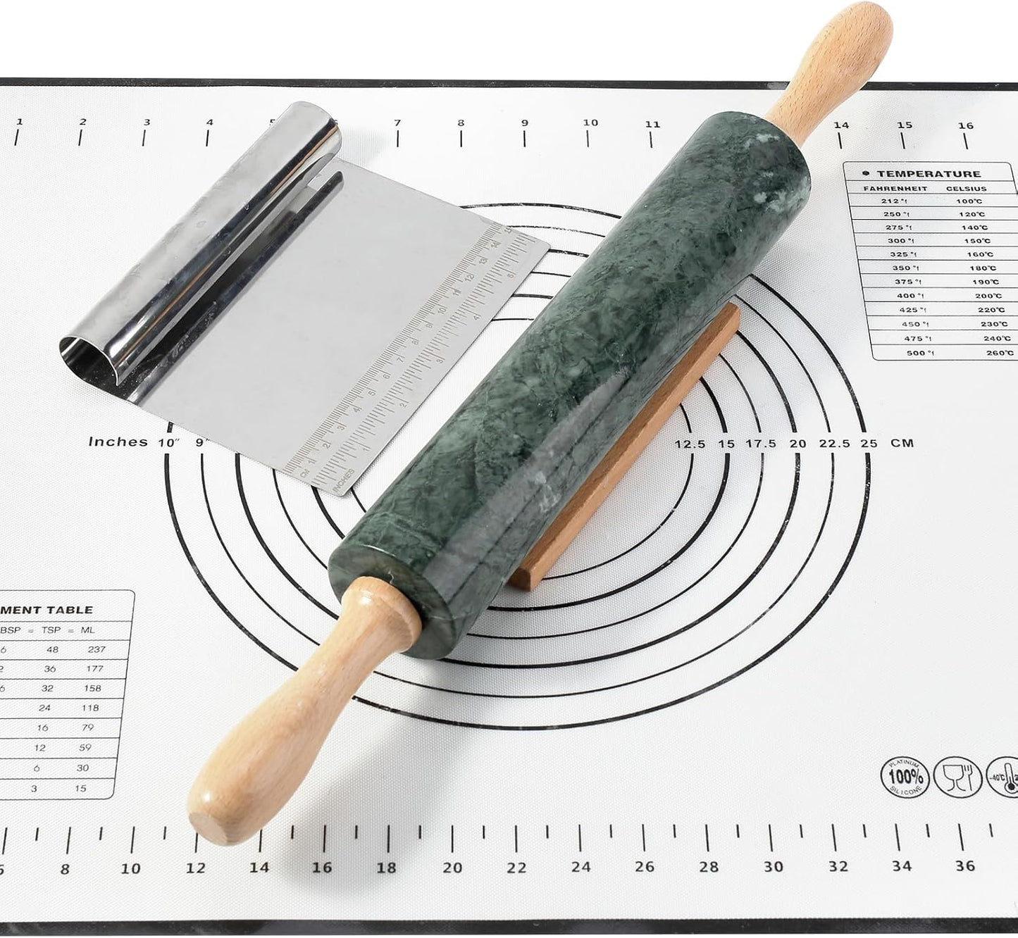 Koville African Natural Marble Rolling Pin, Non-Stick Polished Dough Roller, Pasta, Dumpling, Fondant, Pie Crust, Bread, Pizza Dough, Kitchen Baking Pastry Tools with Mat/Scraper（Namib Fantasy）
