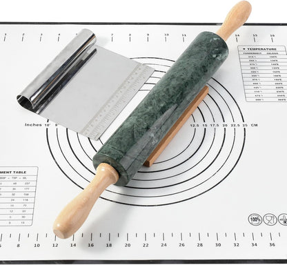 Koville African Natural Marble Rolling Pin, Non-Stick Polished Dough Roller, Pasta, Dumpling, Fondant, Pie Crust, Bread, Pizza Dough, Kitchen Baking Pastry Tools with Mat/Scraper（Namib Fantasy）