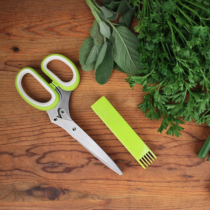 RSVP International Kitchen Tool Collection Herb Scissors with Protective Cover/Blade Cleaner, Dishwasher Safe, 7.75x3.25"