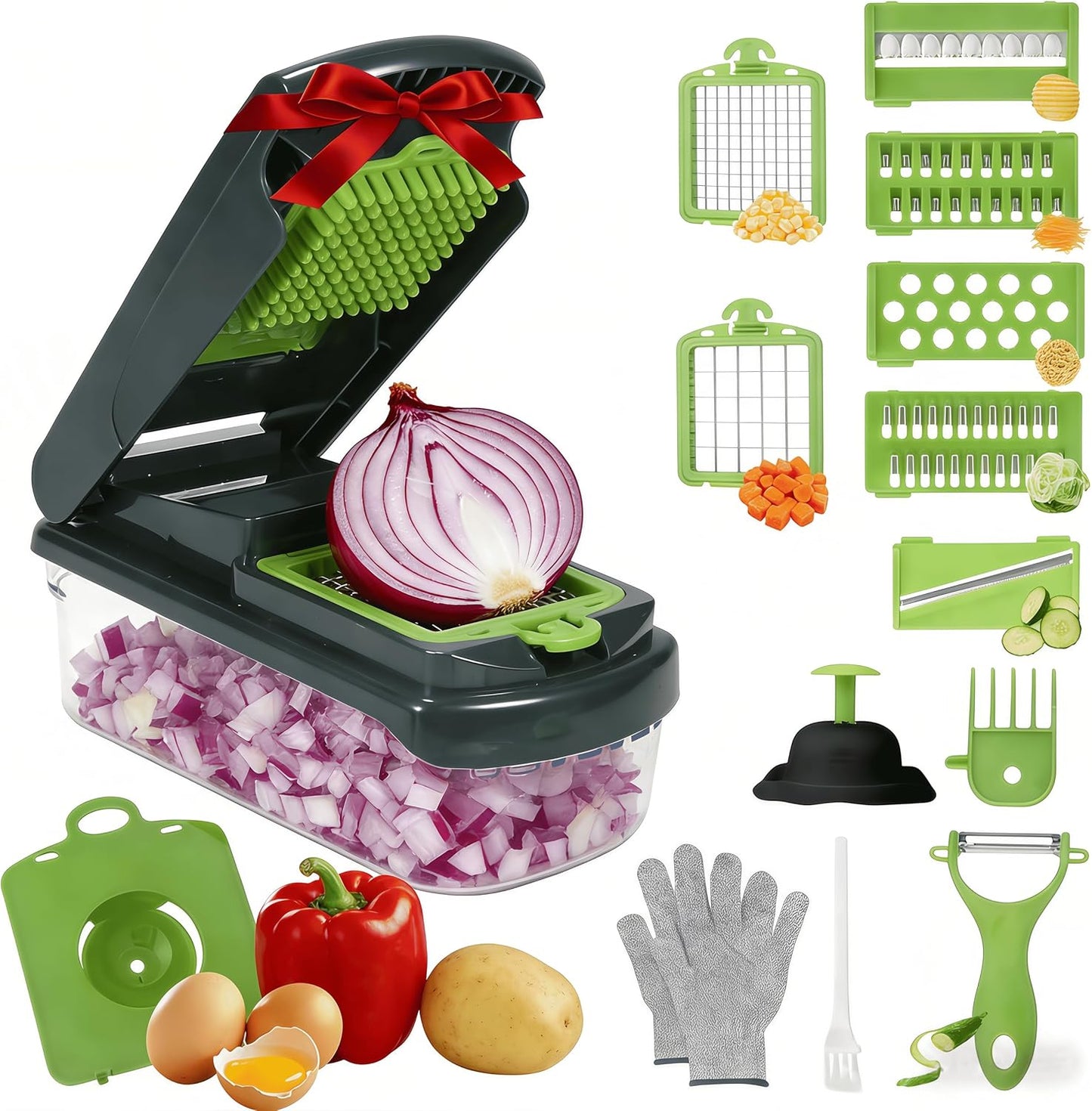 Mandoline Slicer for Kitchen, Vegetable Chopper & Dicer, Professional Food Slicer with Stainless Steel Blades, Safe Veggie Chopper for Onion Potato Carrot Fruit, Easy to Clean