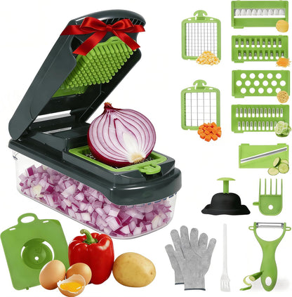 Mandoline Slicer for Kitchen, Vegetable Chopper & Dicer, Professional Food Slicer with Stainless Steel Blades, Safe Veggie Chopper for Onion Potato Carrot Fruit, Easy to Clean