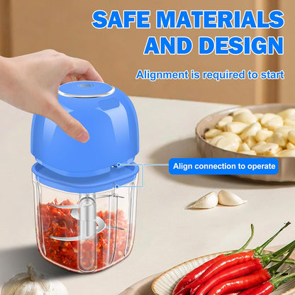 450ML (1.8 Cup) Electric Garlic Chopper, Mini Portable Food Processor, Garlic Grinder Masher for Onion, Ginger, Chili, Fruit, Vegetable, Meat