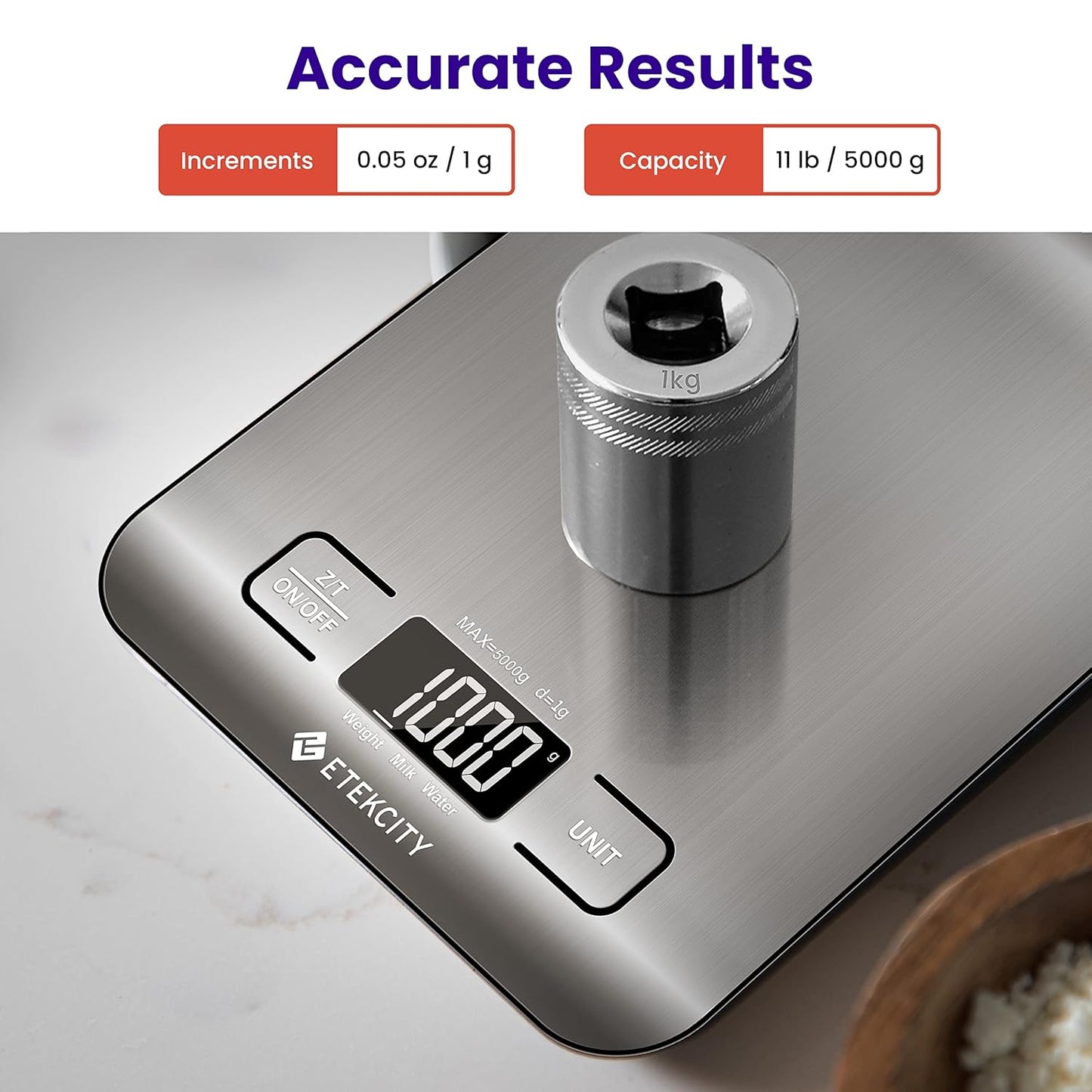 Etekcity Smart Food Kitchen Scale with Nutritional Calculator, Free App with 19 Nutrients Tracking, Calorie, Marco, Digital grams and ounces for weight loss, Premium Stainless Steel, 11lb
