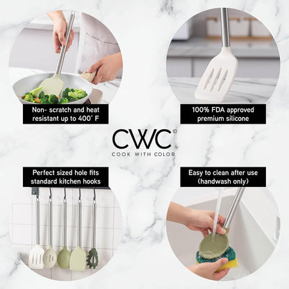 COOK WITH COLOR Silicone Cooking Utensils, Kitchen Utensil Set, Easy to Clean Silicone Kitchen Utensils, Cooking Utensils for Nonstick Cookware, Kitchen Gadgets Set, 10 Pieces, Green