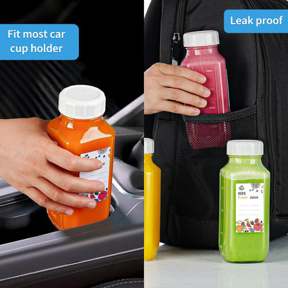 6 Pack 16 Oz Glass Juice Bottles with 2 Pour Spouts, 100% Airtight Heavy Duty SCREW Lid- Reusable Glass Milk Bottles w Scale Mark, Square Drinking Jar Juice Container Breast Milk Pitcher(Extra 2 Lid)
