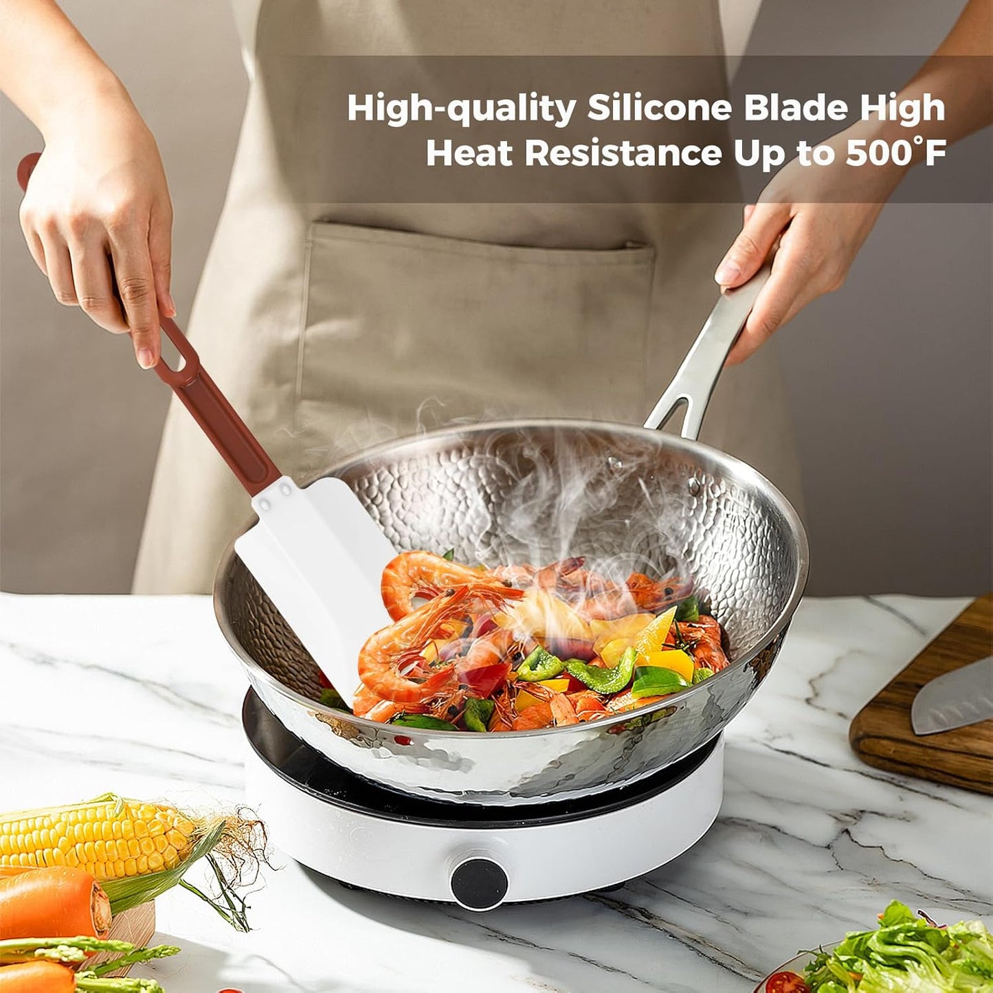High Heat Resistant Silicone Spatulas, 13-1/2" Commercial Spatula 500°F Heat-Resistant Heavy Duty Spatula Non-Stick Scraper, Ideal for Baking/Cooking/Mixing, Commercial Dishwasher Safe, Set of 2