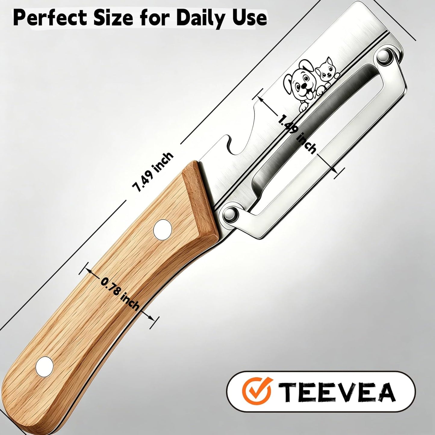 TEEVEA Multifunctional Vegetable Peeler, Zero Flex & Zero Snag, Stainless Steel with Wooden Handle, 2 in 1 Peeler with Bottle Opener for Fruit Potato Apple Carrot
