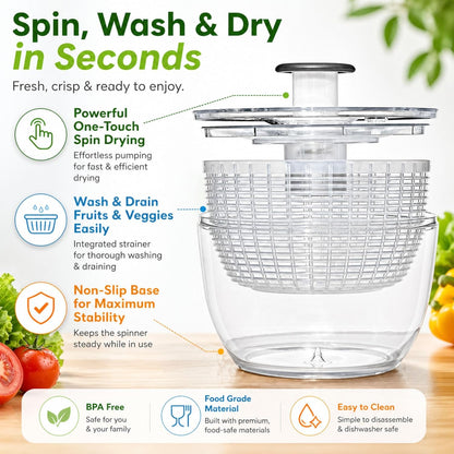 Good Grips Salad Spinner 6.3 Qt – Large Lettuce Spinner & Salad Cleaner with Bowl & Lid, Fruit Washer, Vegetable Cleaner, Strainer Bowl, Fast Drying Multipurpose Kitchen Tool