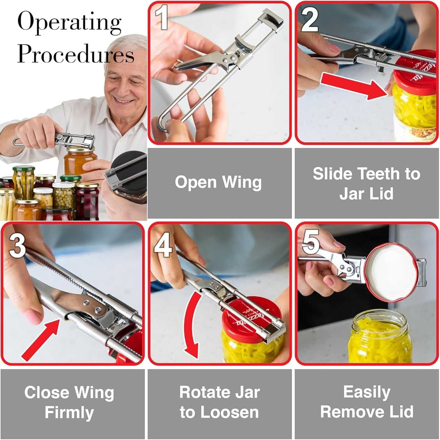2PCS Adjustable Stainless Steel Jar Opener, Manual Can Opener for Arthritis Hands, Multifunctional Bottle Opener & Lid Gripper, Kitchen Gadgets for Seniors