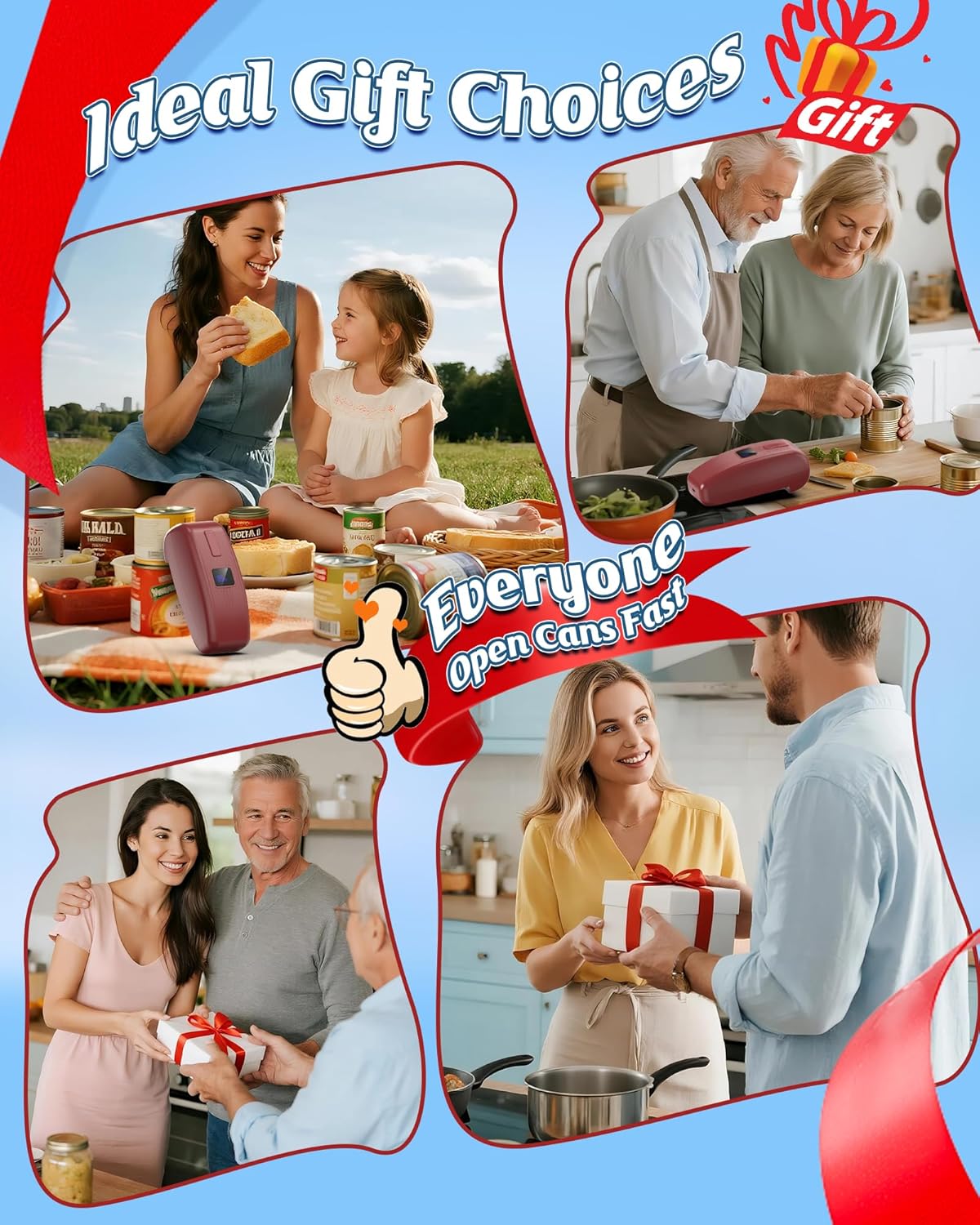 HuiJuKeJi LED Automatic Can Opener, Hands-Free One-Touch Operation Electric Can Opener, Auto-Stop Smooth Edge Safety & USB Rechargeable for Seniors Arthritis Effortless Opening Kitchen Gadget Gift