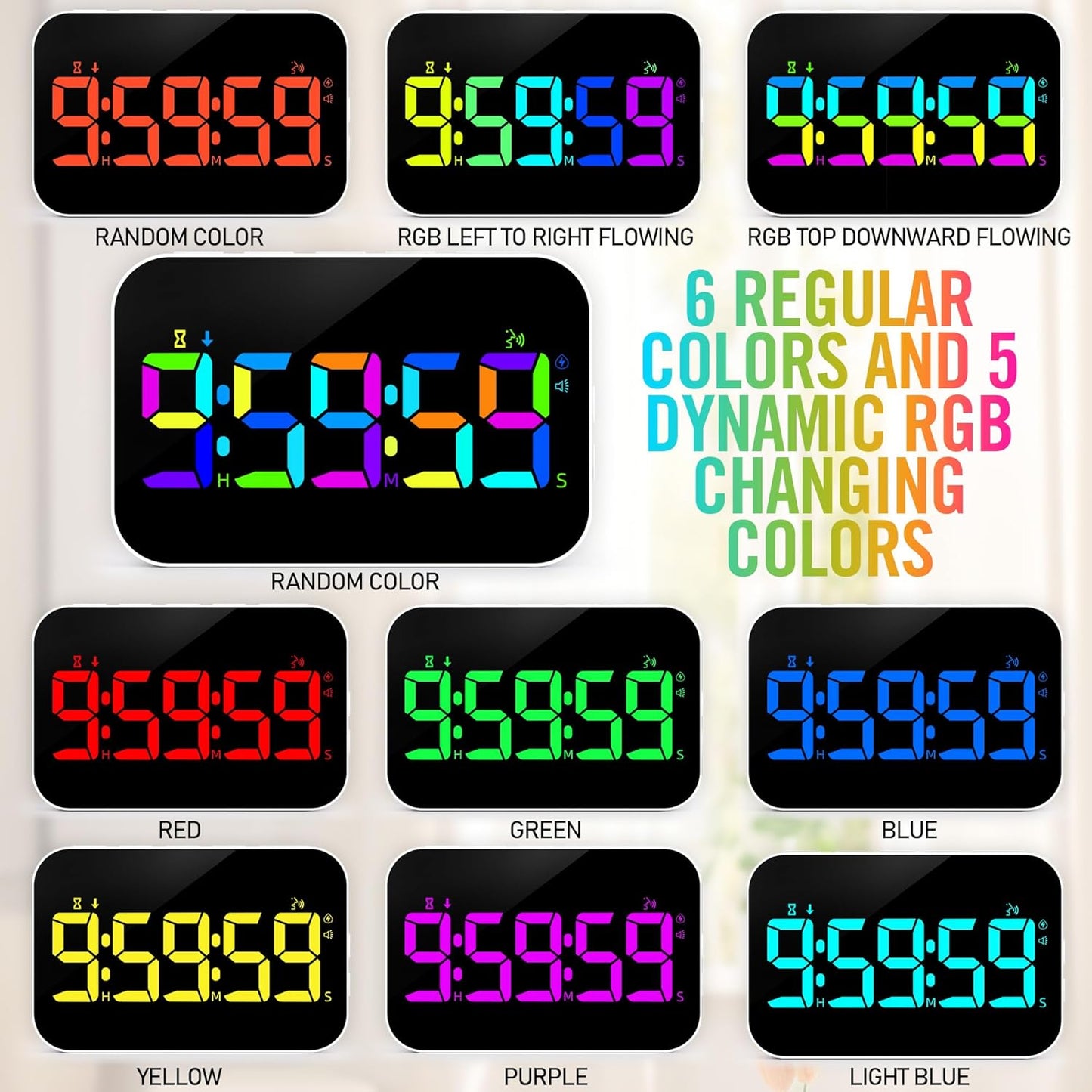 TXL Kitchen Timer for Cooking, Rechargeable Digital Magnetic Timer with Large LED Display, Loud Alarm, Sound Countdown, 4 Volume Levels and 3 Brightness for Classroom, Study (RGB)