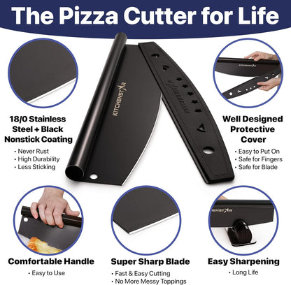 KitchenStar 14-Inch Pizza Cutter Rocker Blade - Sharp Stainless Steel Slicer Knife, Protective Cover, Dishwasher Safe, Large - Professional Pizza Oven Accessories