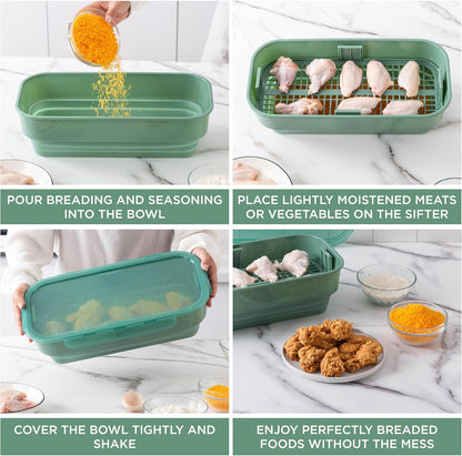COOK WITH COLOR Collapsible Batter Bowl - Mess Free Breading Shaker Container - Great for Fried Fish, Fried Chicken, Onion Rings, Wings & More, Gray