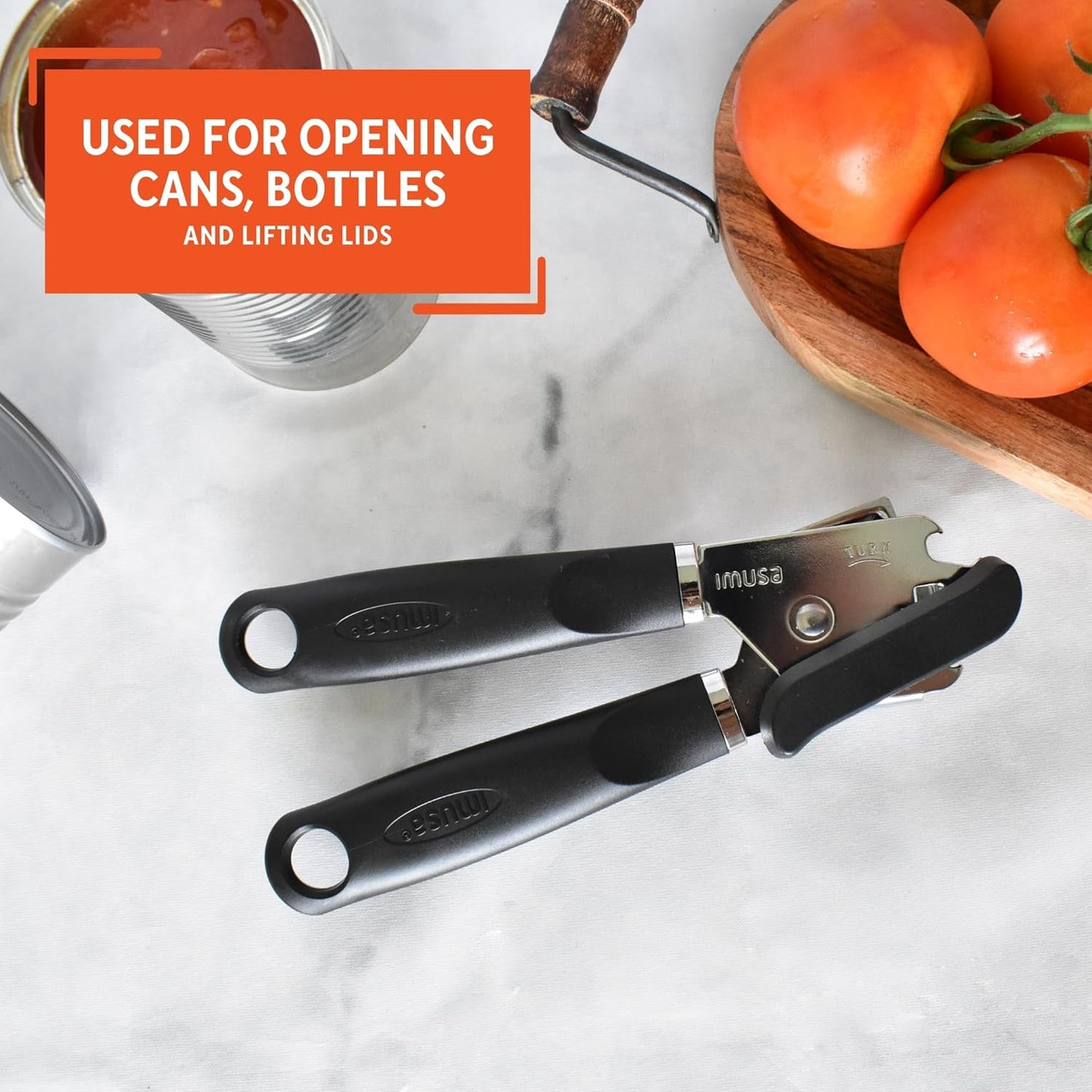 Imusa USA Easy to Use Manual Chef Can Opener, Black