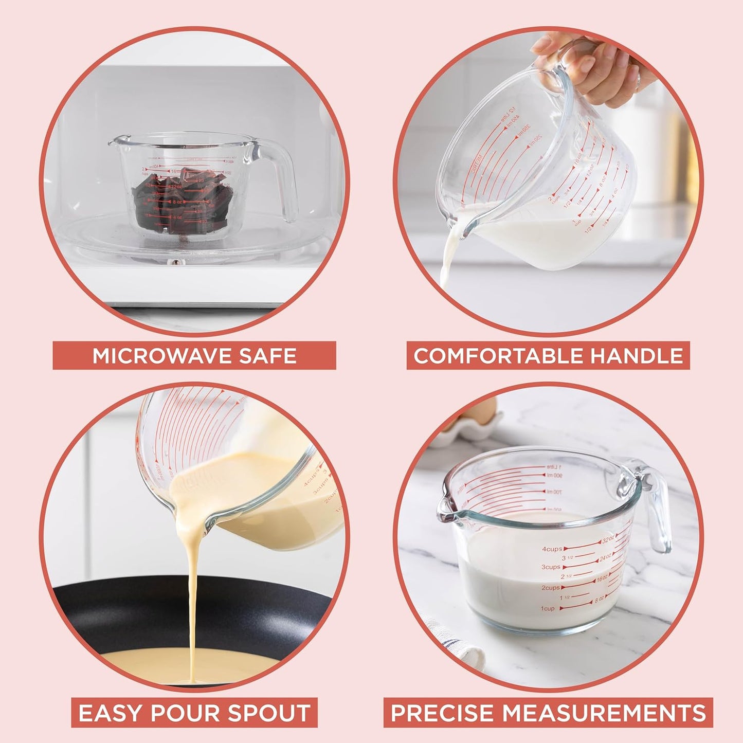 COOK WITH COLOR Glass Measuring Cups - Ideal for Cooking and Baking, Green