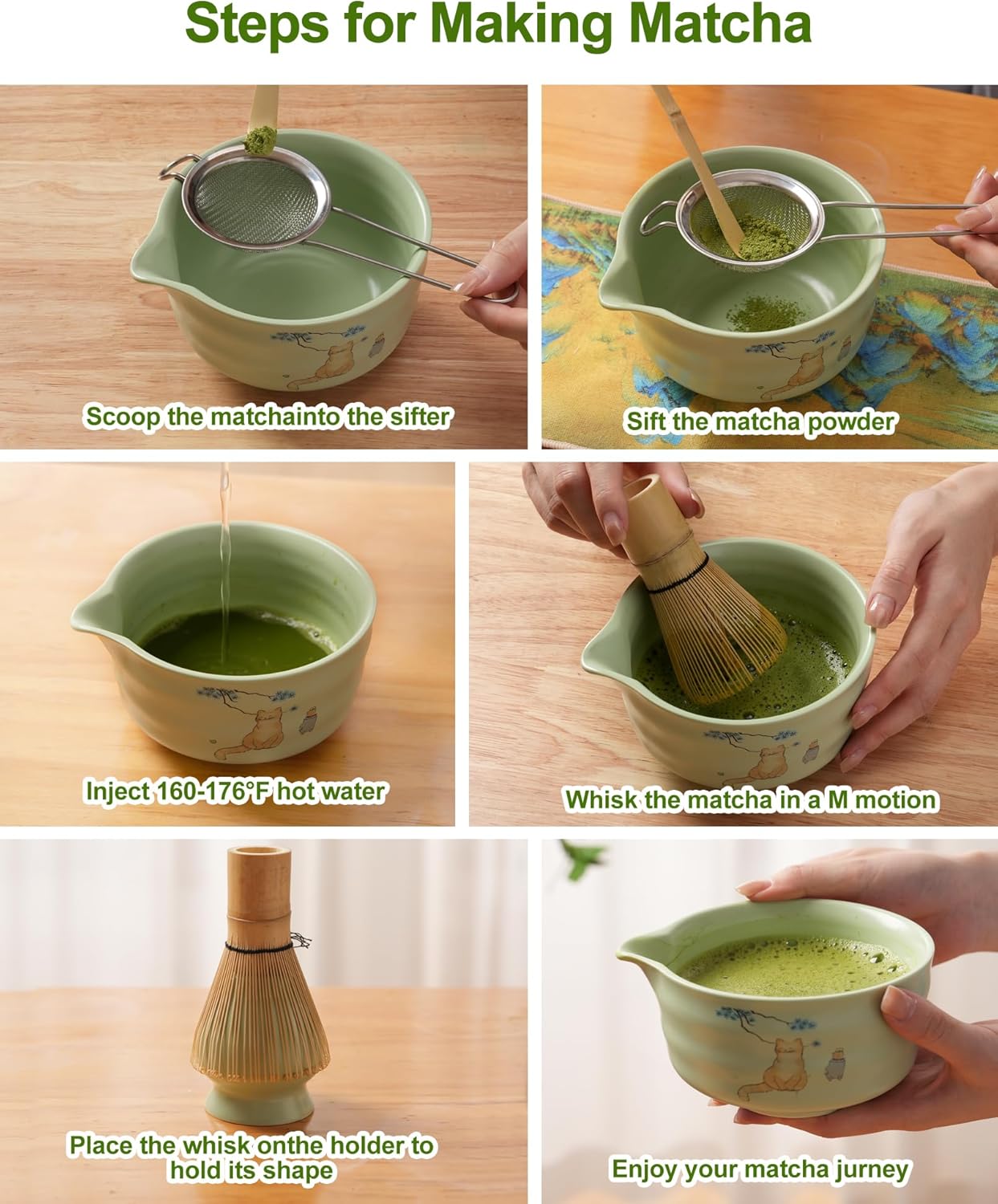 Matcha Whisk Set, Japanese Matcha Kit Set 7-Pcs with Matcha Bowl (Chawan), Matcha Whisk and Holder, Bamboo Scoop, Scoop Rest, Sifter and Tea Towel - Authentic Tea Ceremony Tools for Tea Lovers(Blue)