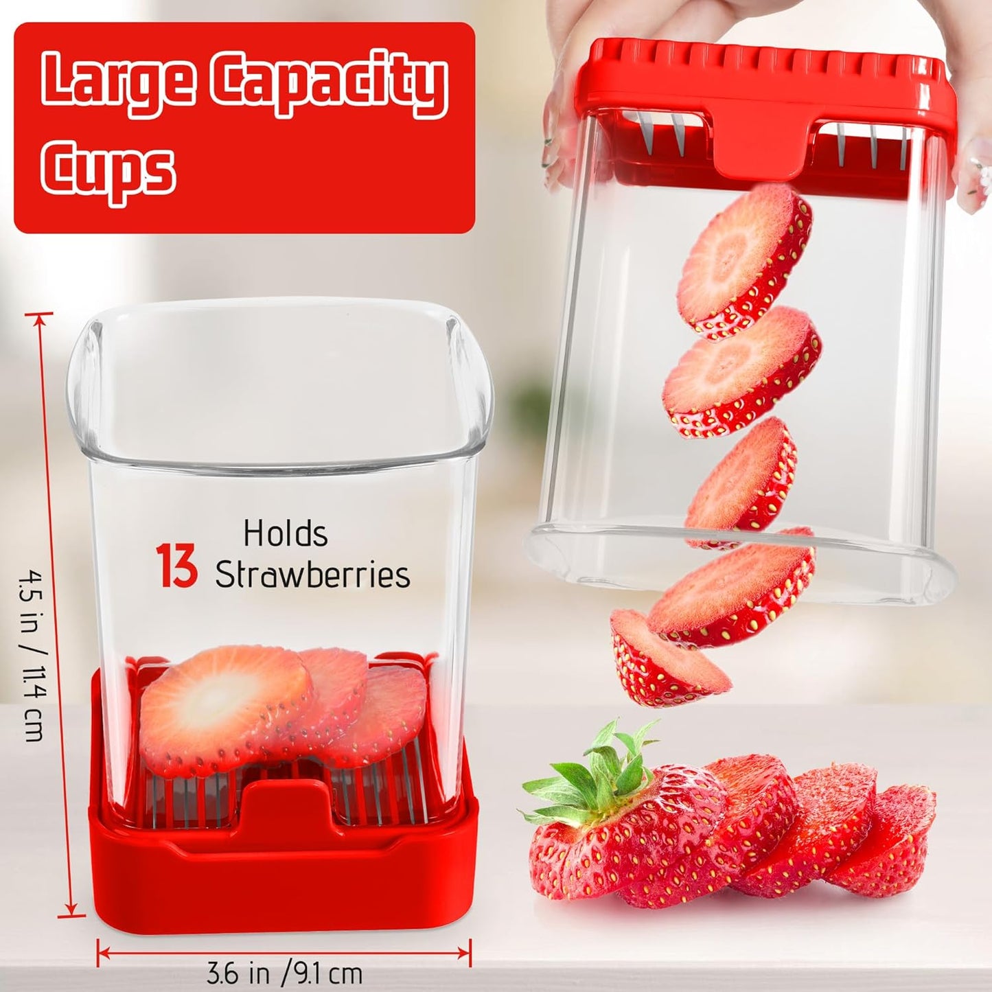 Fruit Slicer Cup for Strawberry, Banana, Hard-Boiled Egg - Detachable Cutter with Push Plate - 304 Stainless Steel Blade - Rapid & Safe Slicing Kitchen Gadget for Quick Meal Prep (Black)