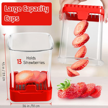 Fruit Slicer Cup for Strawberry, Banana, Hard-Boiled Egg - Detachable Cutter with Push Plate - 304 Stainless Steel Blade - Rapid & Safe Slicing Kitchen Gadget for Quick Meal Prep (Black)