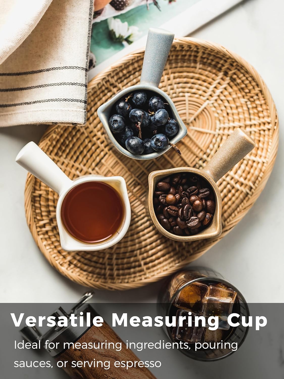 Espresso Cups Ceramic, 200ML Espresso Measuring Cup with Handle, Expresso Shots Cups with Scale, Espresso Accessories, White