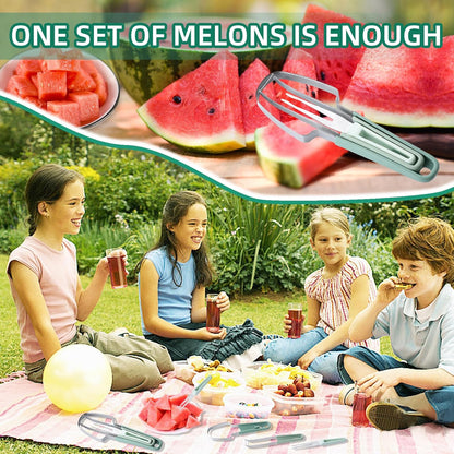 6-in-1 Melon Fork Slicer Cutter, Melon Baller Scoop Set, Watermelon Slicer Tool, Stainless Steel Fruit Cutter, Seed Remover, Fruit Fork for Camping Kitchen Gadgets (6-in-1-blue)