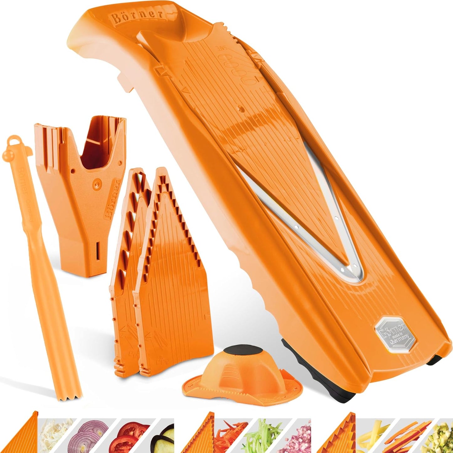 Börner Mandoline Slicer V5 (Professional Set) • Adjustable Vegetable Slicer (7-piece) • 10 Cutting Styles • Kitchen Slicer incl. Docking Station • Stainless Steel V-Blade • Color: Red
