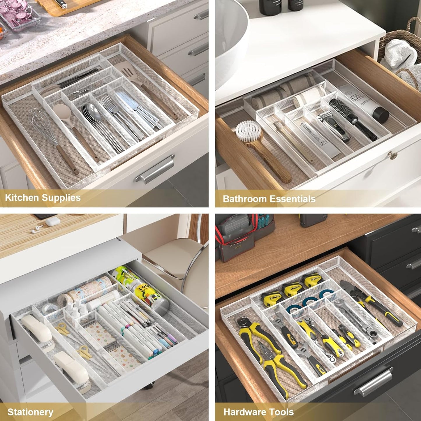 Sedegn Silverware Organizer Metal Mesh, Large Drawer Organizer, Utensil Cutlery Tray for kitchen drawers, Flatware Organizer with 6 Compartment, Black (11.3”*16“)