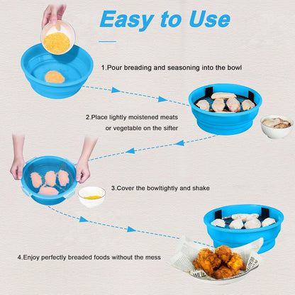 FJNATINH Collapsible Batter Bowl - Mess Free Better Breader Shaker Bowl with Lid Breading Shaker Container - Great for Fried Fish, Fried Chicken, Onion Rings, Wings & More,No Leak,Easy to Store