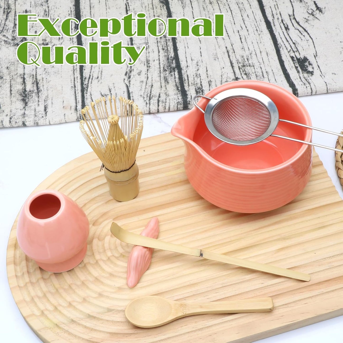 Accguan Matcha Whisk Set, 7pcs - Bamboo & Ceramic, Includes 19 oz Bowl, Whisk, Spoons, Holder, Sifter & More - Perfect for Matcha Lovers