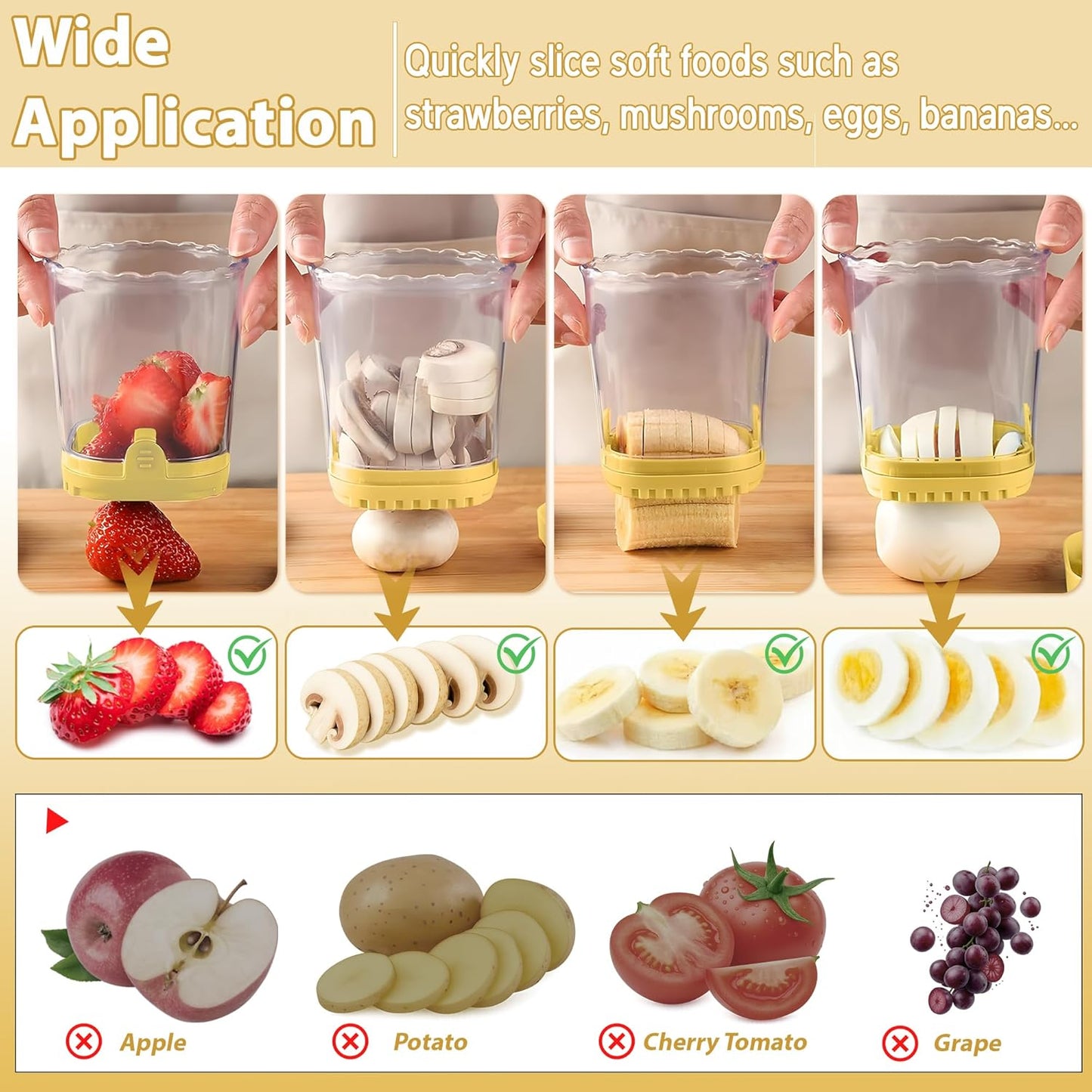 Strawberry Slicer Cup with Push Plate, Fruit Cutter Kitchen Gadget for Egg, Kiwi, Banana, Cucumber, Easy Fruit & Vegetable Slicer, Strawberry Cutter Tool for Quick Safe Cutting (Black)