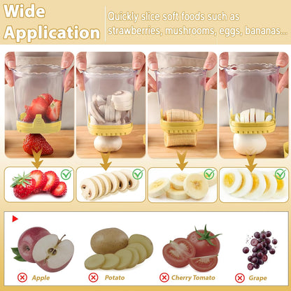 Strawberry Slicer Cup with Push Plate, Fruit Cutter Kitchen Gadget for Egg, Kiwi, Banana, Cucumber, Easy Fruit & Vegetable Slicer, Strawberry Cutter Tool for Quick Safe Cutting (Black)