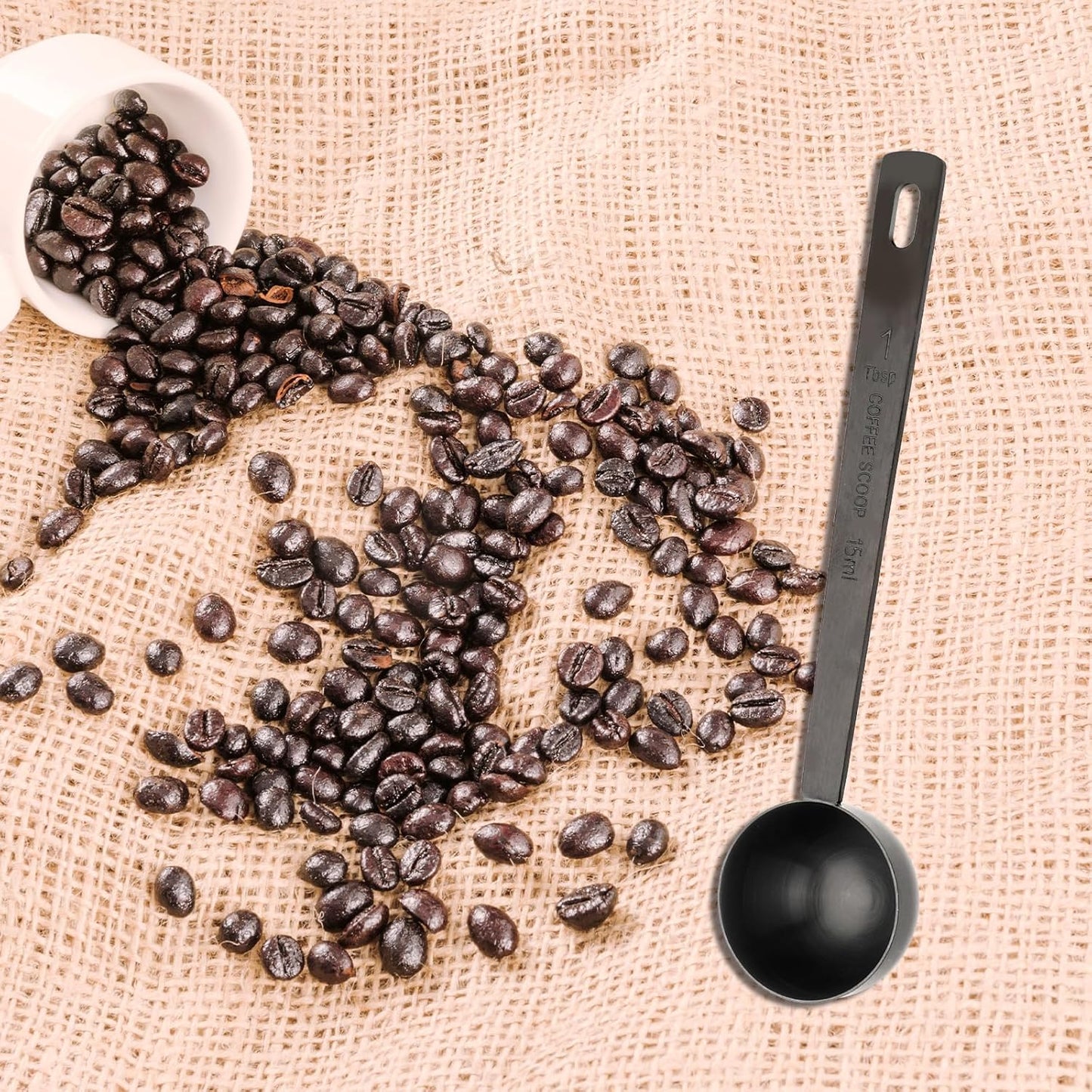 4.7in Black Long Handle Metal Measure Spoon Coffee Scoop 1 Tablespoon 18/8 Stainless Steel Measuring Scooper 1 tbsp Coffee Scooper for Ground Coffee Bean Espresso Milk Tea Sugar(15 ml)