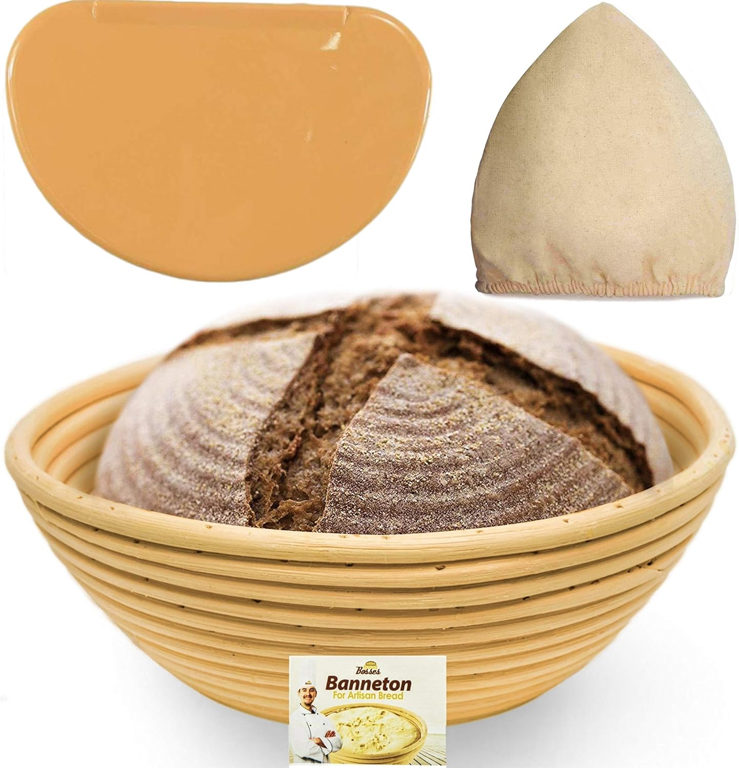 9 Inch Bread Banneton Proofing Basket - Baking Bowl Dough Gifts for Bakers Proving Baskets for Sourdough Bread Scraper Tool Starter Proofing