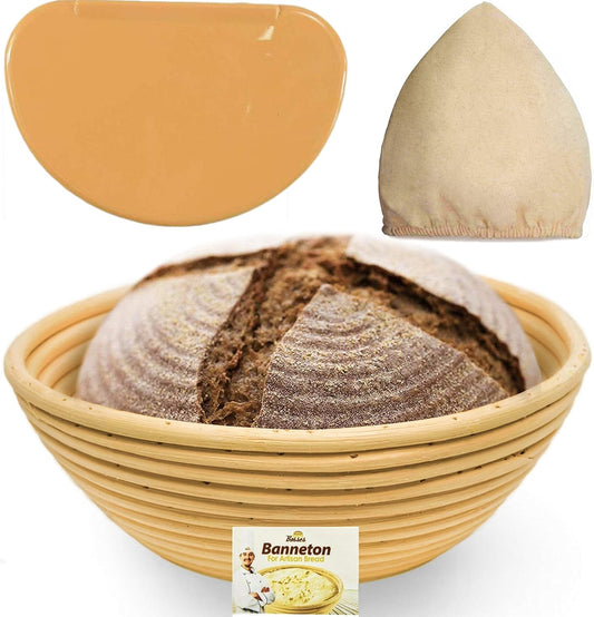9 Inch Bread Banneton Proofing Basket - Baking Bowl Dough Gifts for Bakers Proving Baskets for Sourdough Bread Scraper Tool Starter Proofing