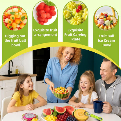 Suuker Melon Baller Scoop Set,4 In 1 fruit cutters shapes, watermelon scooper fruit scooper and baller, fruit carving tools（Green）