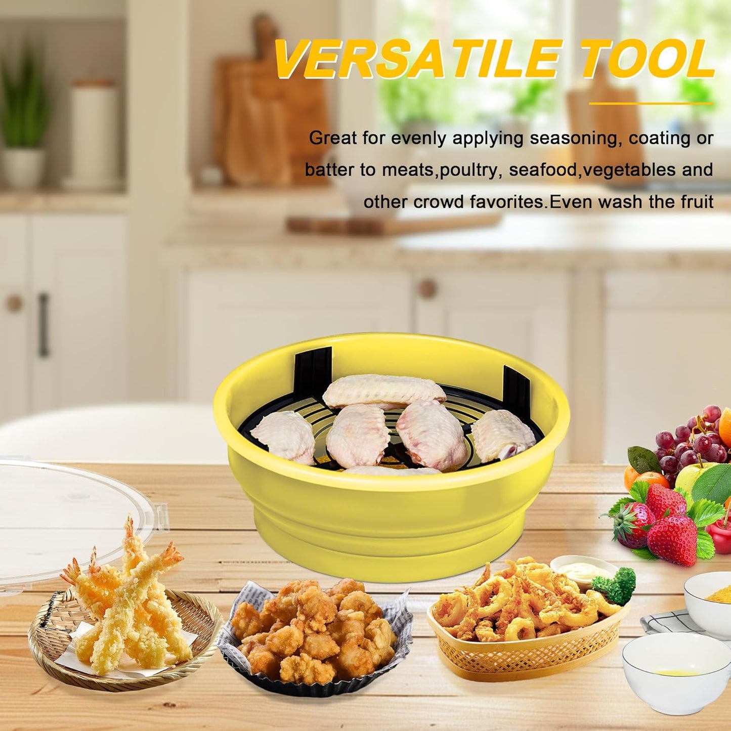 FJNATINH Collapsible Batter Bowl - Mess Free Better Breader Shaker Bowl with Lid Breading Shaker Container - Great for Fried Fish, Fried Chicken, Onion Rings, Wings & More,No Leak,Easy to Store