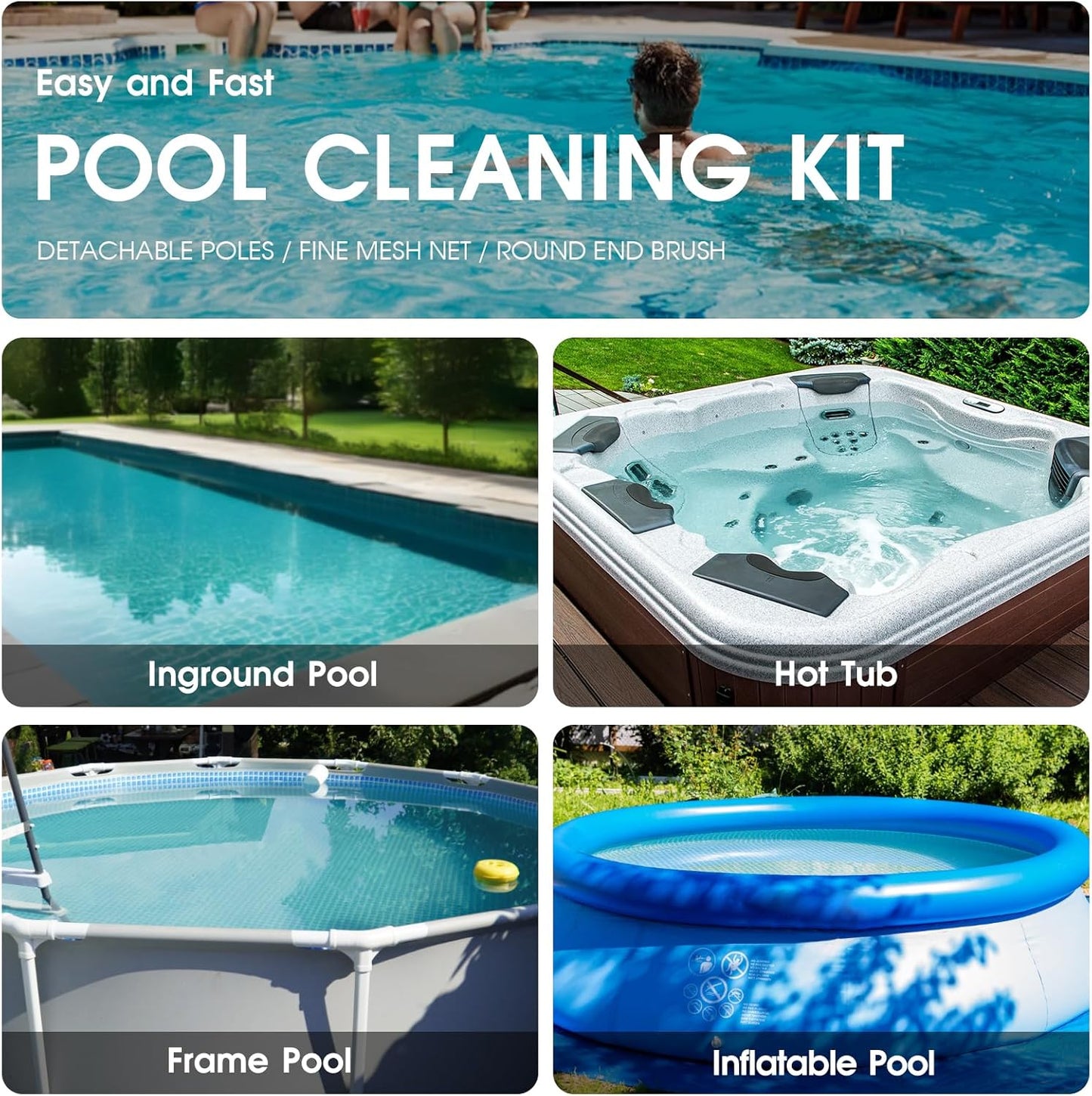 TidyMister Hot Tub Skimmer Spa Net with 12'' Aluminum Pole Ultra Fine Mesh Net Handy Leaf Skimmer for Small Above Ground Pools Pick Up Fine Debris Lightweight Net