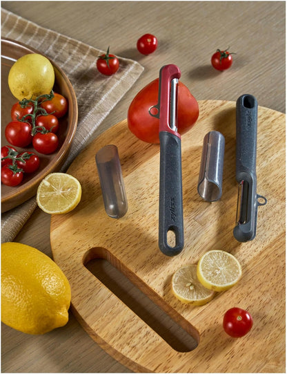 Zyliss 2 Piece Peeler Set with Universal & Soft Skin Peelers, Wheat Straw Handles, Stainless Steel & Micro-Serrated Blades, Eco-Friendly Dual Peeler Set for Fruits & Vegetables