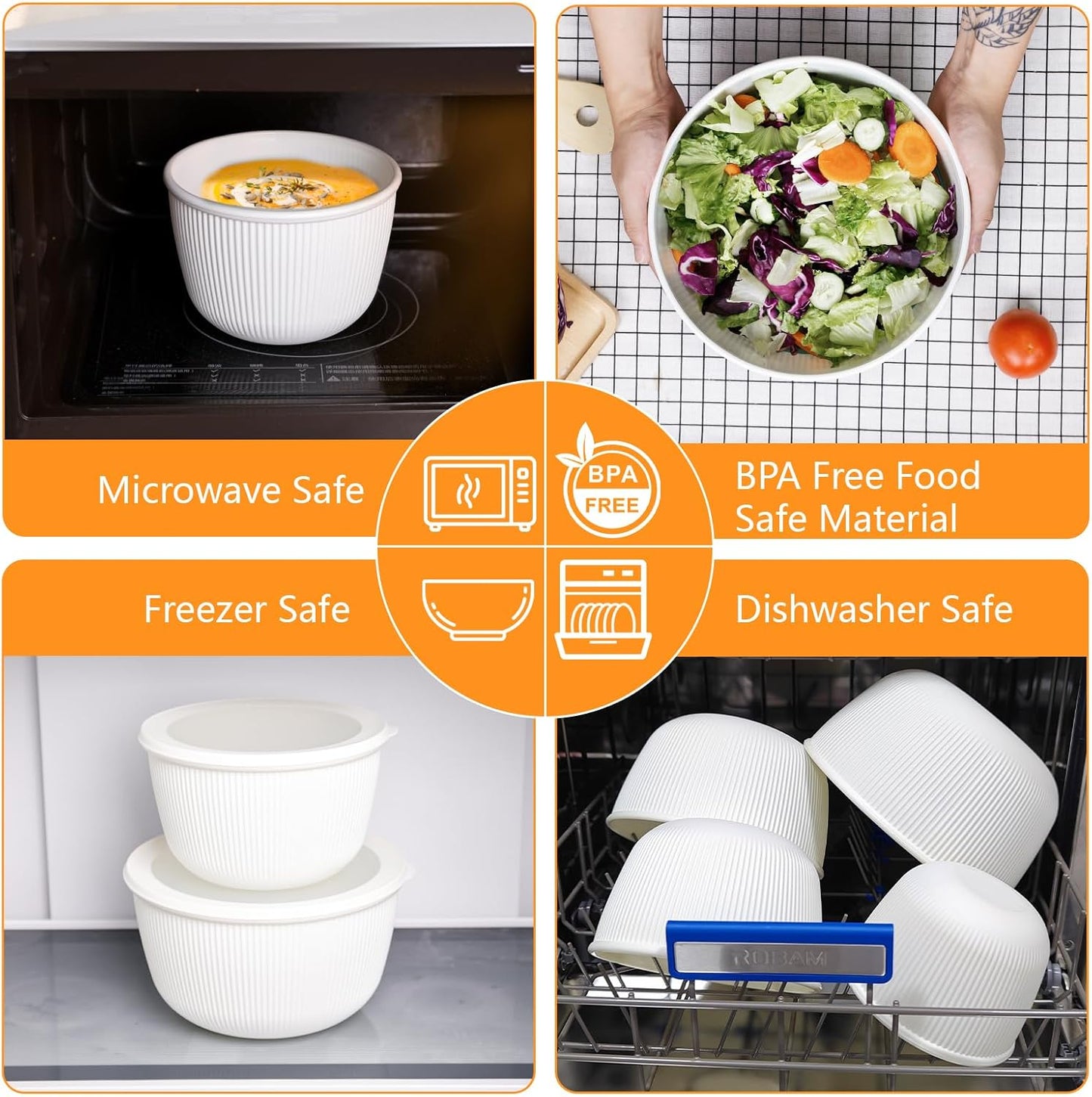 BoxedHome Mixing Bowls with Lids - 8 Piece Plastic Nesting Bowls Set includes 4 Prep Bowls and 4 Lids, Microwave and Dishwasher Safe, Green