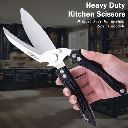 Heavy Duty Kitchen Poultry Shears - Professional Food Scissors for Spatchcocking Chicken, Cutting Raw Meat & Poultry Bones, Thick Steel Blades, Spring-Loaded, Dishwasher Safe Black