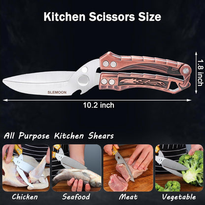 Heavy Duty Kitchen Poultry Shears - Professional Food Scissors for Spatchcocking Chicken, Cutting Raw Meat & Poultry Bones, Thick Steel Blades, Spring-Loaded, Dishwasher Safe Black