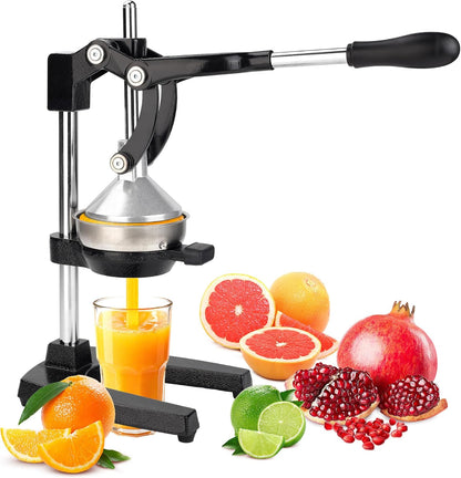 NCUE Cast Iron Juicer, Heavy-Duty Manual Juicer Hand Press, Citrus Juicer for Lemons, Oranges, Pomegranates, Grapefruits, and Other Fruits, Easy-To-Use and Clean Stainless Steel Lemon Squeezer (Black)