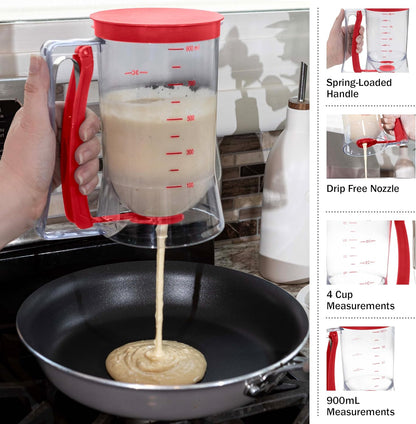 Pancake Batter Dispenser - 4-Cup Batter Dispenser with Squeeze Handle for Pancakes, Waffles, Muffins, and Crepes - Baking Tools (Purple)