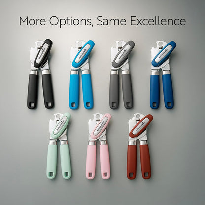 Restaurantware Comfy Grip 7.6 x 1.9 x 2.1 Inch Can Opener 1 Durable Manual Can Opener - Sharp Wheel Blade Grip Handle Mint Green Stainless Steel Hand-Held Can Opener Built-In Bottle Opener