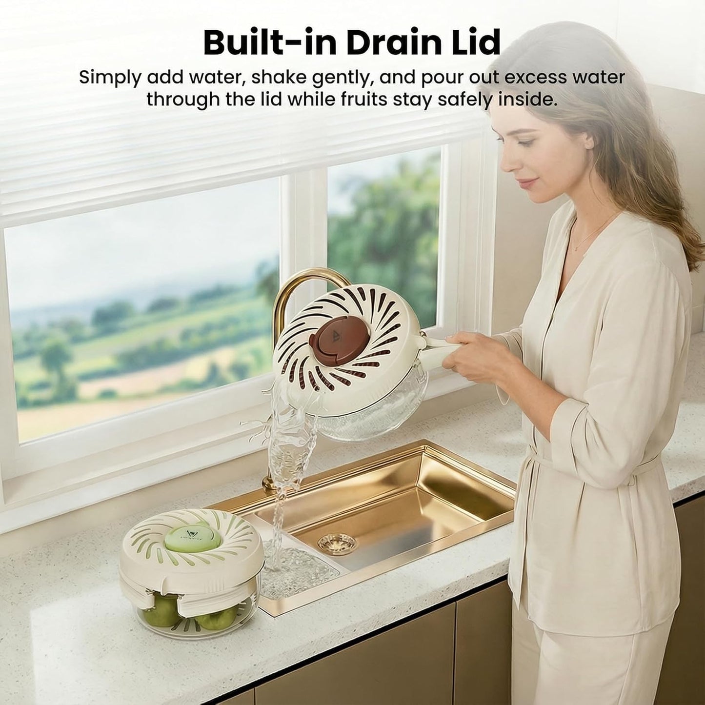 Fruit Washing Bowl with Strainer, 2-in-1 Berry Container for Fridge, Produce Storage Container with Drain Basket, Colander for Rice, Vegetables & Pasta, BPA Free